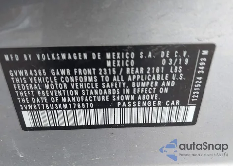 2019 Volkswagen Jetta Gli 2.0T 35Th Anniversary Edition/2.0T Autobahn/2.0T S from USA, damaged, VIN 3VW6T7BU3KM176970